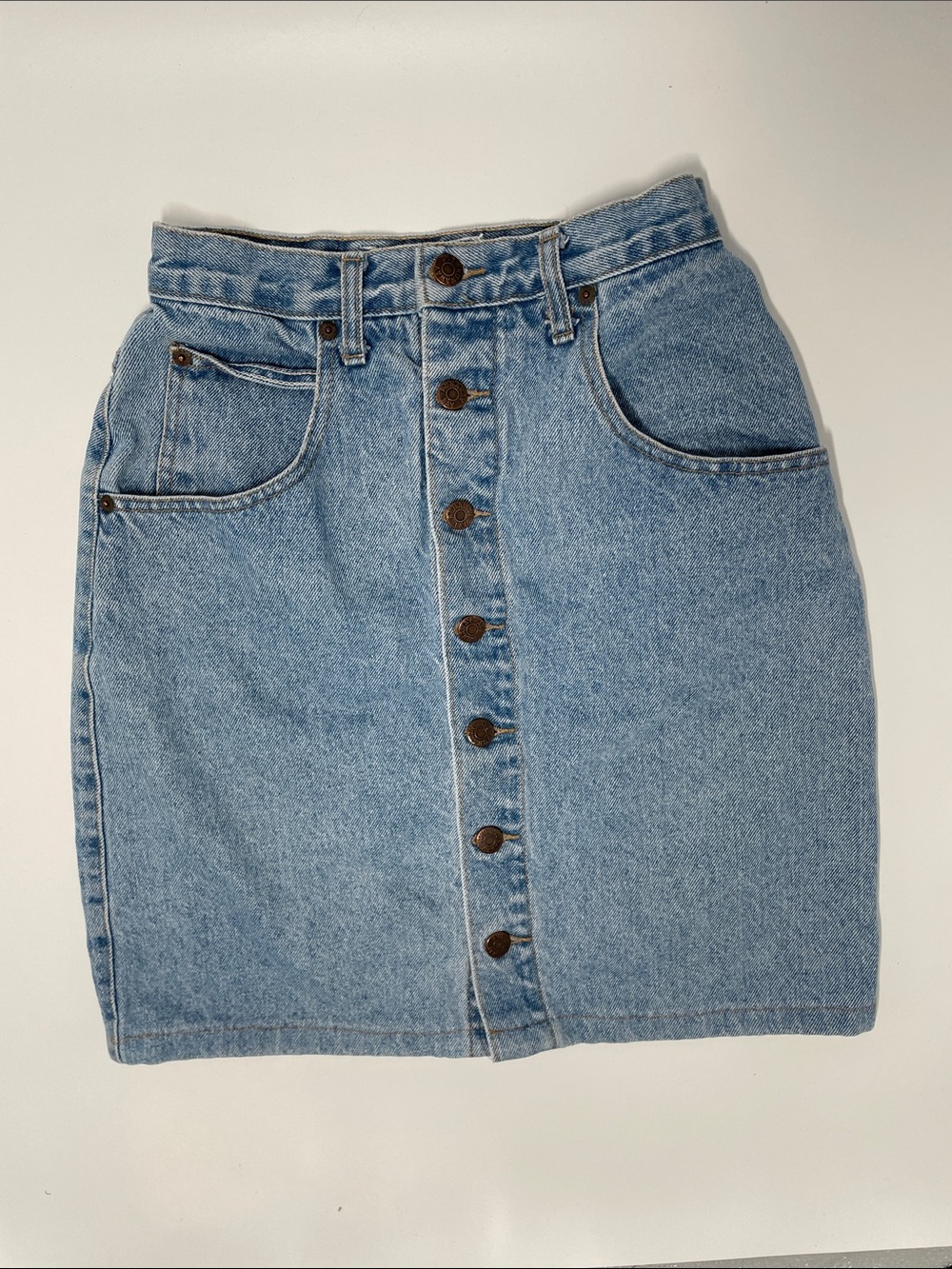 High-Waist Vintage Sz 6 Light Blue Denim Button-Down Mini Skirt